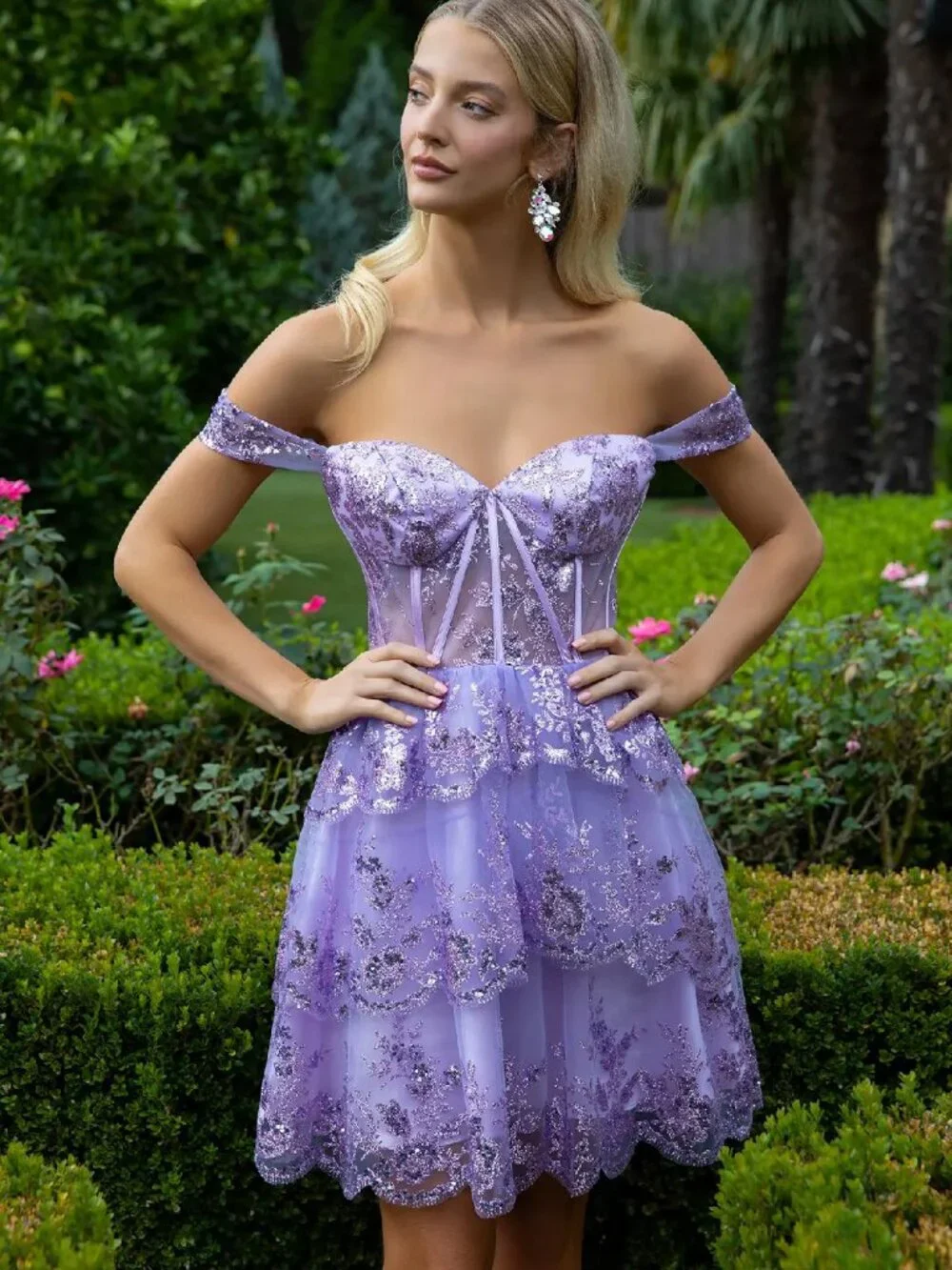 NEW LILAC Mesh & Glitter Sweetheart Evening Gown Floor Length GS3506